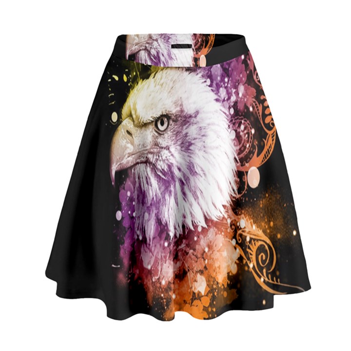 Awesome Eagle With Flowers High Waist Skirt