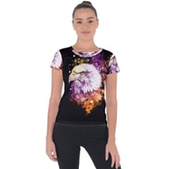 Awesome Eagle With Flowers Short Sleeve Sports Top  by FantasyWorld7