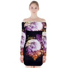 Awesome Eagle With Flowers Long Sleeve Off Shoulder Dress by FantasyWorld7