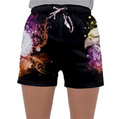 Awesome Eagle With Flowers Sleepwear Shorts by FantasyWorld7