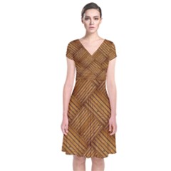 Wood Texture Background Oak Short Sleeve Front Wrap Dress