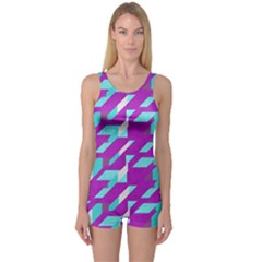 Fabric Textile Texture Purple Aqua One Piece Boyleg Swimsuit by Nexatart