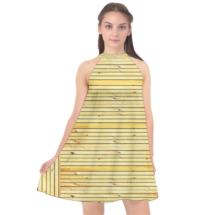 Wood Texture Background Light Halter Neckline Chiffon Dress 