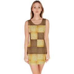 Wood Texture Grain Weave Dark Bodycon Dress