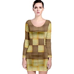 Wood Texture Grain Weave Dark Long Sleeve Bodycon Dress by Nexatart