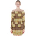 Wood Texture Grain Weave Dark Long Sleeve Off Shoulder Dress View1