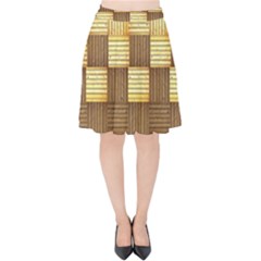 Wood Texture Grain Weave Dark Velvet High Waist Skirt