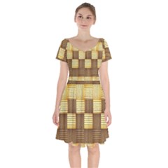 Wood Texture Grain Weave Dark Short Sleeve Bardot Dress by Nexatart