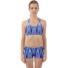 Waves Wavy Blue Pale Cobalt Navy Back Web Sports Bra Set