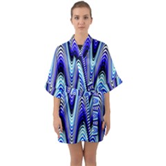 Waves Wavy Blue Pale Cobalt Navy Quarter Sleeve Kimono Robe by Nexatart