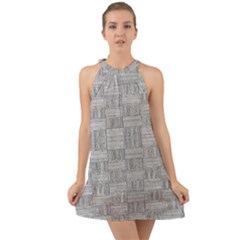 Texture Wood Grain Grey Gray Halter Tie Back Chiffon Dress