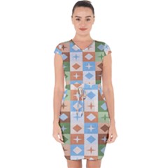 Fabric Textile Textures Cubes Capsleeve Drawstring Dress 