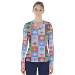 Fabric Textile Textures Cubes V-neck Long Sleeve Top