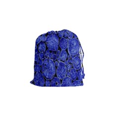 Neon Abstract Cobalt Blue Wood Drawstring Pouches (small) 