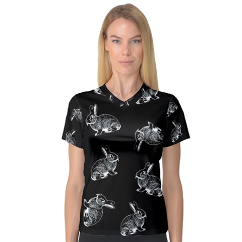 Rabbit Pattern V-neck Sport Mesh Tee by Valentinaart