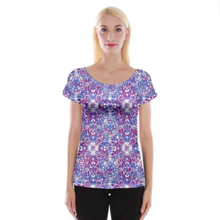 Cracked Oriental Ornate Pattern Cap Sleeve Tops