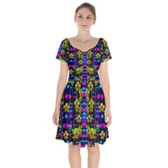 Flowers In The Most Beautiful  Dark Short Sleeve Bardot Dress by pepitasart