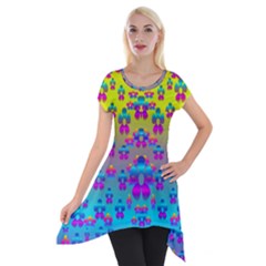 Flowers In The Most Beautiful Sunshine Short Sleeve Side Drop Tunic by pepitasart