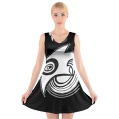 Bird V-Neck Sleeveless Skater Dress