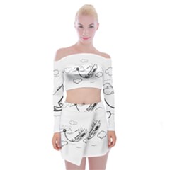 Bird Off Shoulder Top With Mini Skirt Set by ValentinaDesign