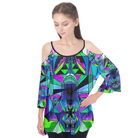 Arcturian Astral Travel Grid - Flutter Sleeve Tee  by tealswan