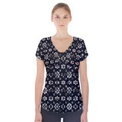 Dark Luxury Baroque Pattern Short Sleeve Front Detail Top by dflcprints