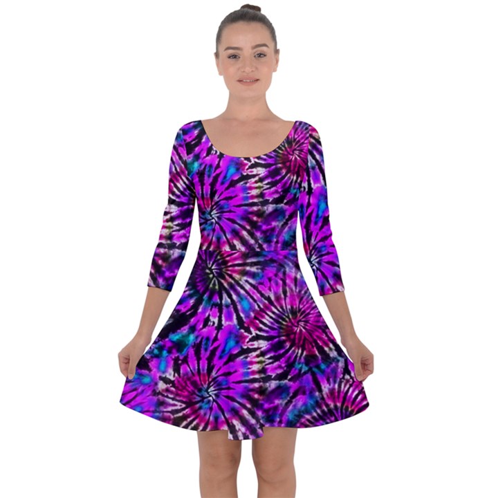 Purple Tie Dye Madness  Quarter Sleeve Skater Dress