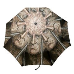 Old Man Imprisoned Folding Umbrellas