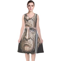 Old Man Imprisoned V-Neck Midi Sleeveless Dress 