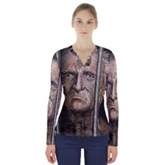 Old Man Imprisoned V-Neck Long Sleeve Top