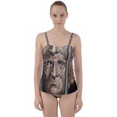 Old Man Imprisoned Twist Front Tankini Set