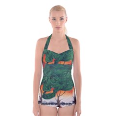 Skull Hedge Boyleg Halter Swimsuit  by redmaidenart