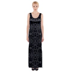 Dark Ethnic Sharp Pattern Maxi Thigh Split Dress by dflcprints