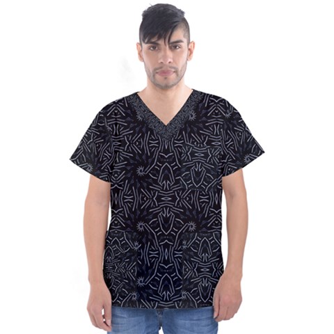 Dark Ethnic Sharp Pattern Men s V-neck Scrub Top by dflcprints