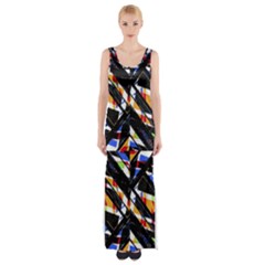 Multicolor Geometric Abstract Pattern Maxi Thigh Split Dress by dflcprints