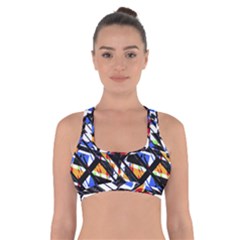 Multicolor Geometric Abstract Pattern Cross Back Sports Bra by dflcprints