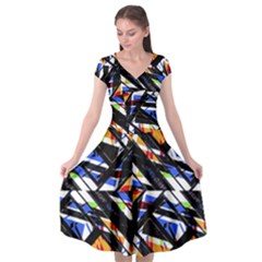 Multicolor Geometric Abstract Pattern Cap Sleeve Wrap Front Dress by dflcprints