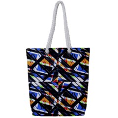 Multicolor Geometric Abstract Pattern Full Print Rope Handle Tote (small) by dflcprints