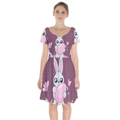 Easter Bunny  Short Sleeve Bardot Dress by Valentinaart