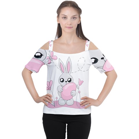Easter Bunny  Cutout Shoulder Tee by Valentinaart