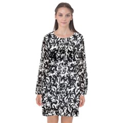 Black And White Abstract Texture Long Sleeve Chiffon Shift Dress  by dflcprints