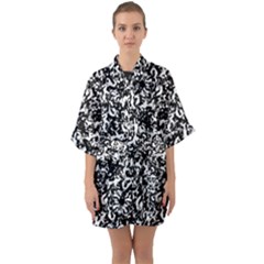 Black And White Abstract Texture Quarter Sleeve Kimono Robe by dflcprints