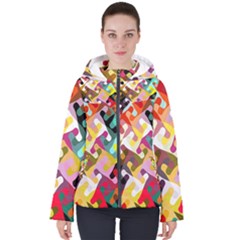 Colorful Shapes                              Women s Hooded Puffer Jacket by LalyLauraFLM