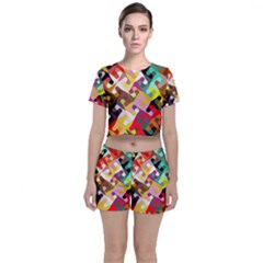 Colorful Shapes                         Crop Top And Shorts Co-ord Set by LalyLauraFLM
