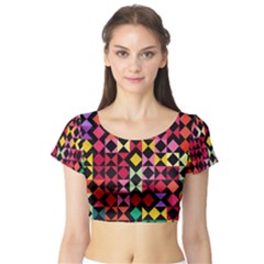 Colorful Rhombus And Triangles                                Short Sleeve Crop Top by LalyLauraFLM