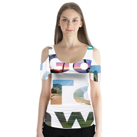 Hawaii Butterfly Sleeve Cutout Tee  by Howtobead