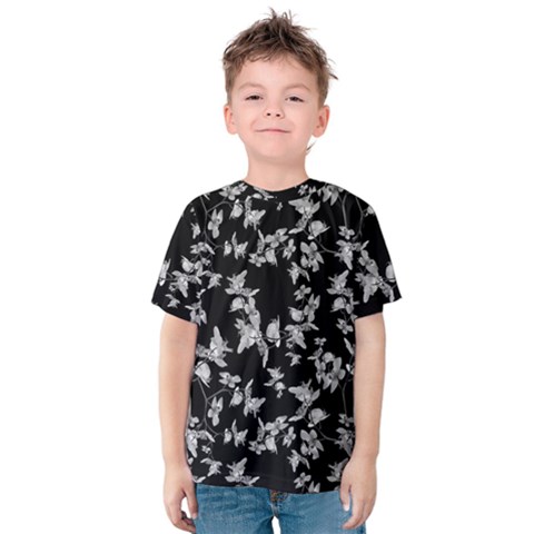 Dark Orquideas Floral Pattern Print Kids  Cotton Tee by dflcprints