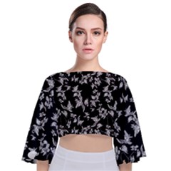 Dark Orquideas Floral Pattern Print Tie Back Butterfly Sleeve Chiffon Top by dflcprints