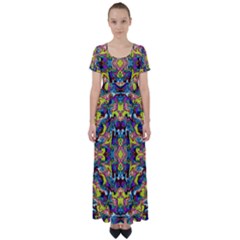 Pattern-12 High Waist Short Sleeve Maxi Dress