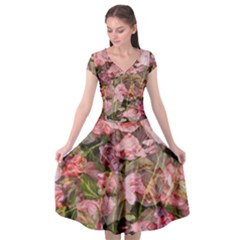 Floral Roses Cap Sleeve Wrap Front Dress